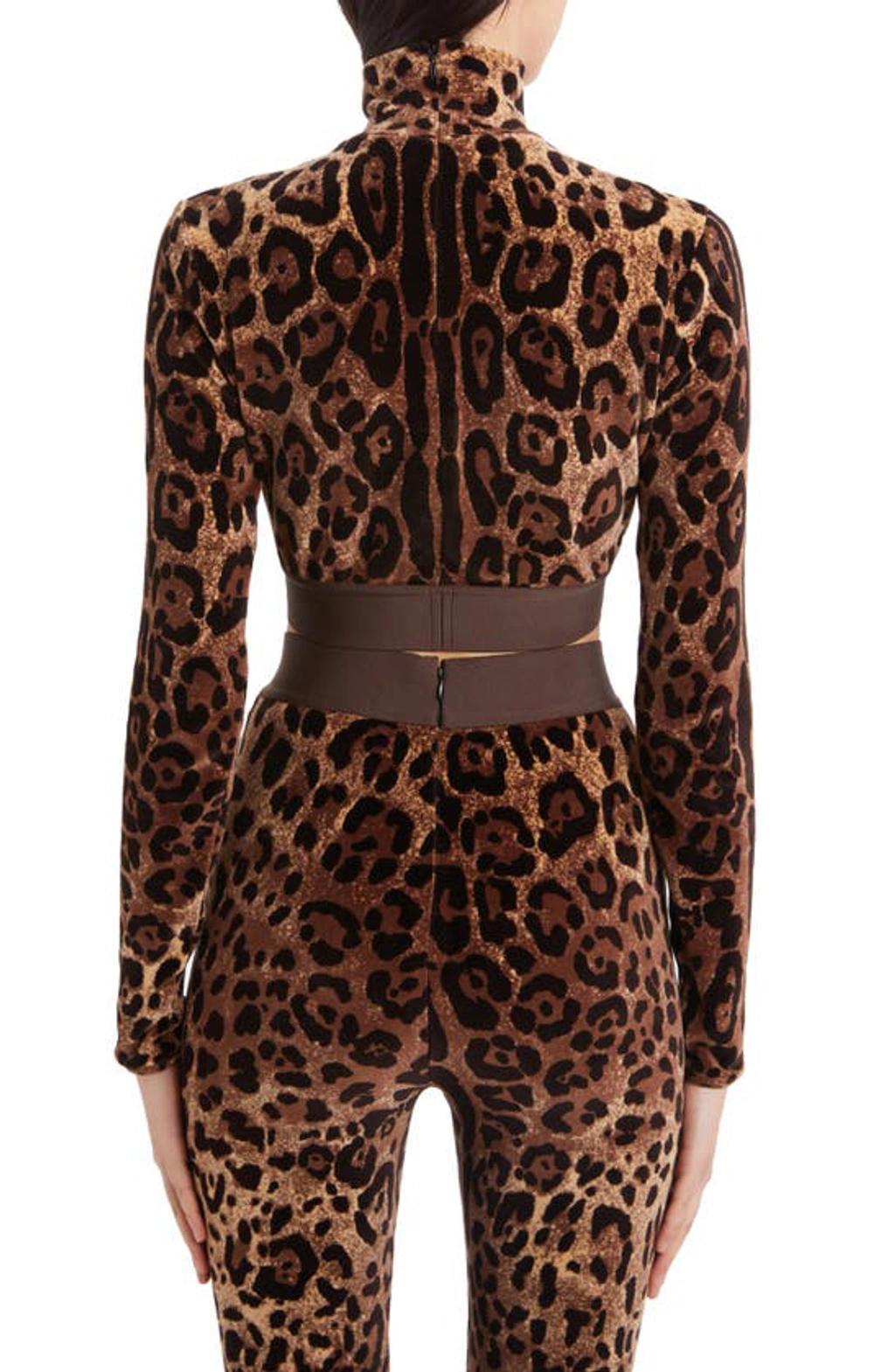 DOLCE & GABBANA Leopard-print High-neck Blouse In Jacquard Product Image