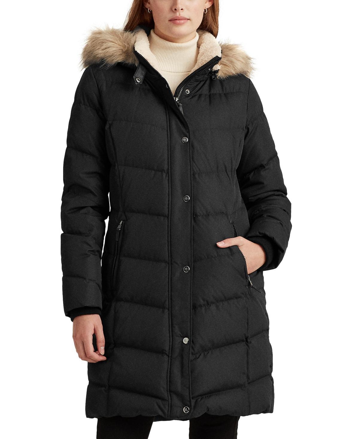 Lauren Ralph Lauren Womens Faux-Fur-Trim Hooded Puffer Coat Product Image