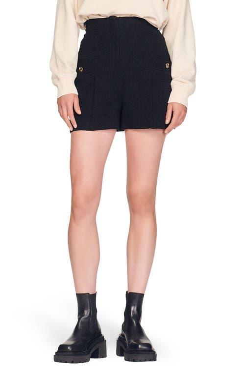 sandro Cadaques High Waist Pleated Tweed Shorts Product Image