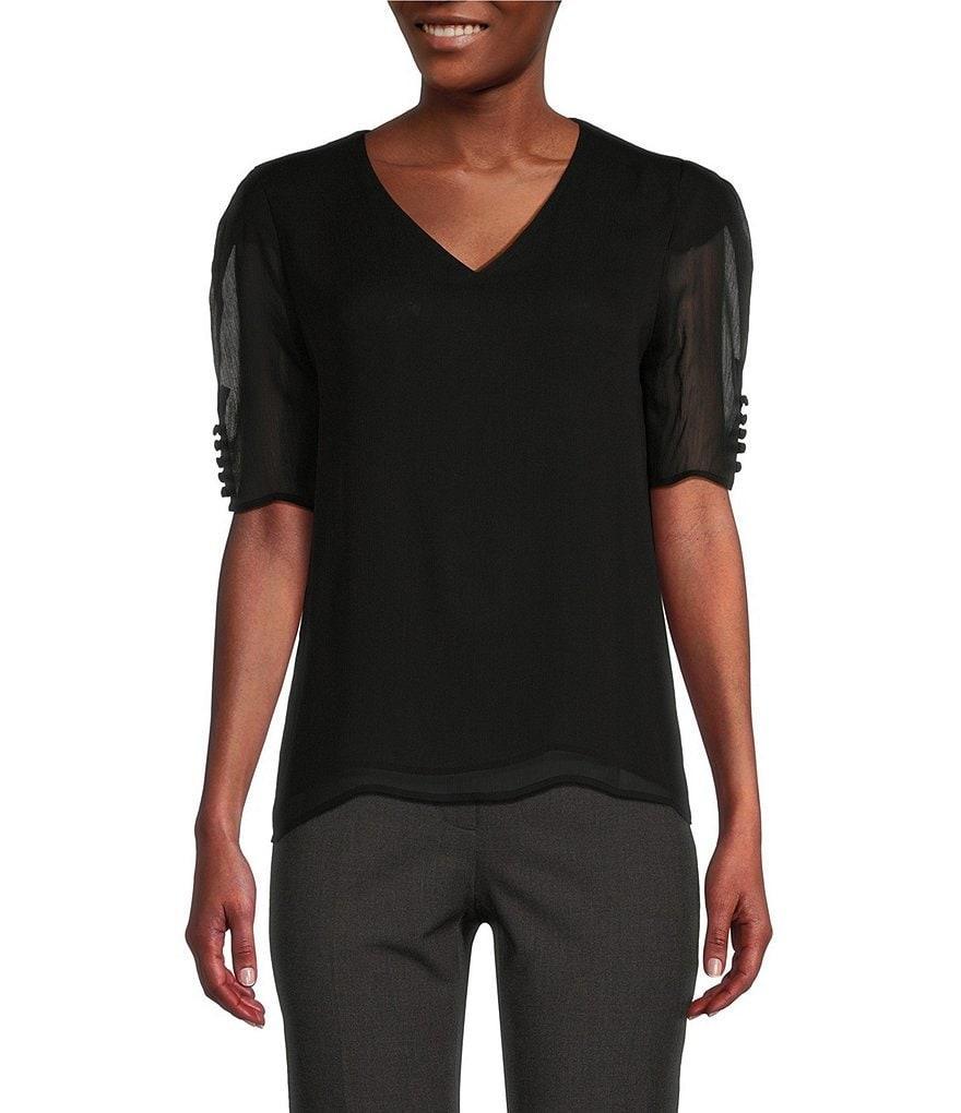 Calvin Klein Woven V-Neck Short Sleeve Button Detail Top product image