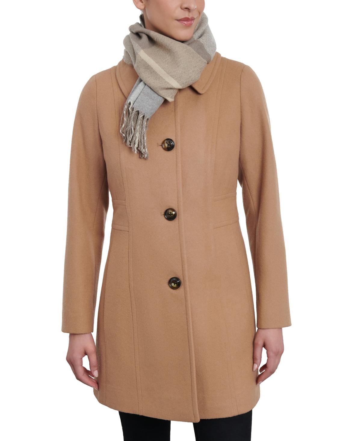 London Fog Womens Single-Breasted Peacoat & Scarf Product Image