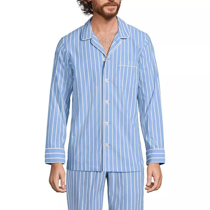 Mens Lands End Broadcloth Pajama Sleep Shirt Blue Product Image