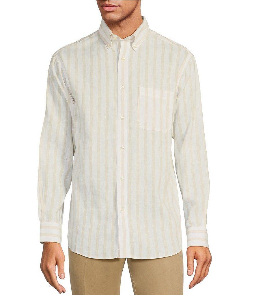 Gold Label Roundtree & Yorke Non-Iron Long Sleeve Stripe Linen Sport Shirt Product Image