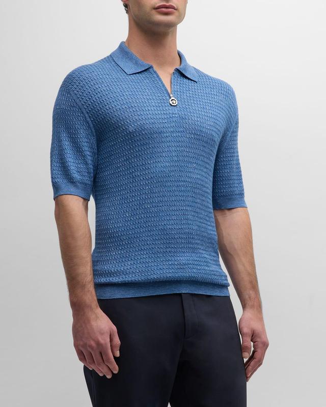 Mens Cable Knit Short-Sleeve Polo Sweater Product Image