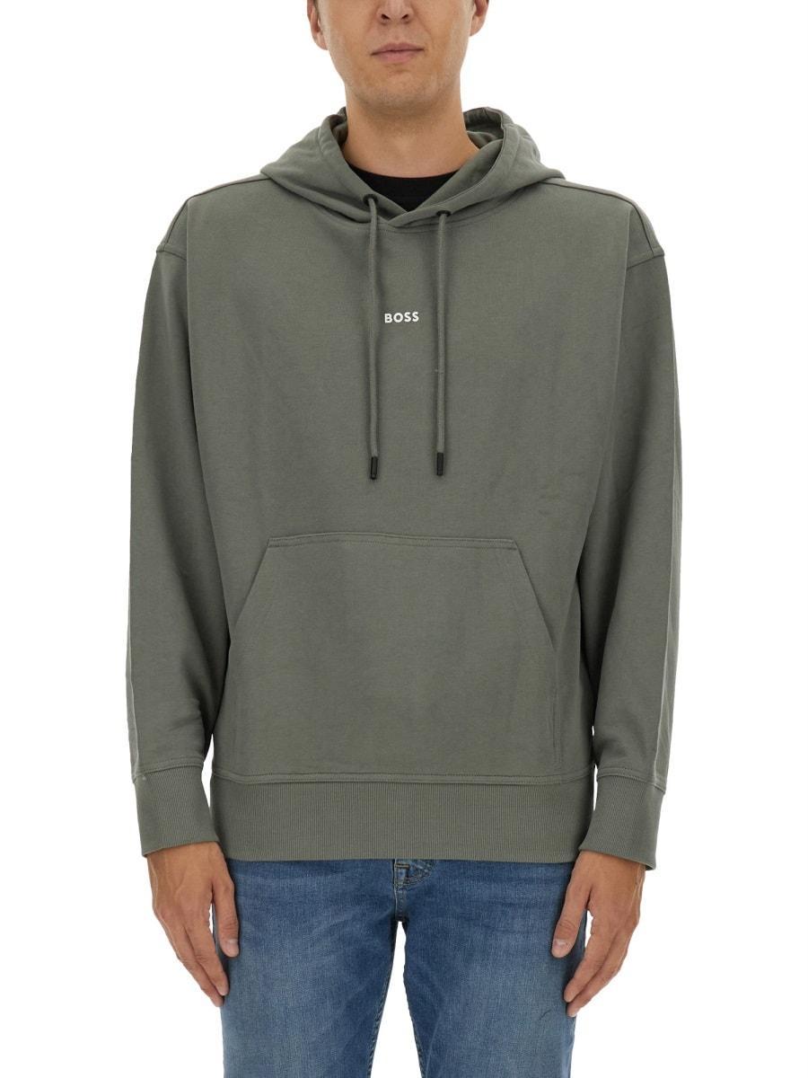 HUGO BOSS Cotton-terry Hoodie With Contrast Logo In Grey Product Image