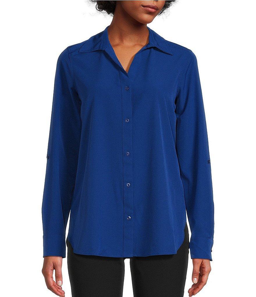 Calvin Klein Commuter Point Collar Long Sleeve Button Front Top Product Image