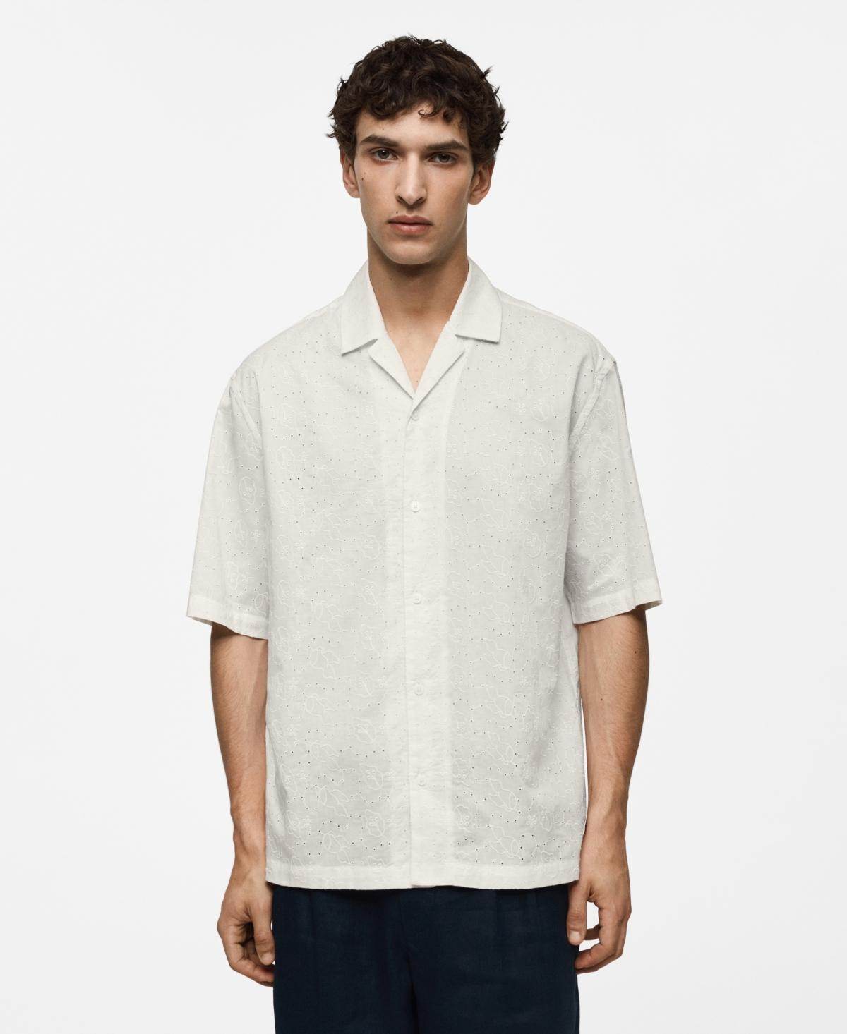 Mango Mens Relaxed Fit Cotton Embroidered Shirt Product Image