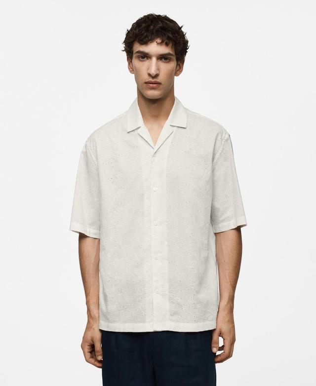 MANGO MAN - Relaxed fit 100% cotton embroidered shirt off whiteMen Product Image