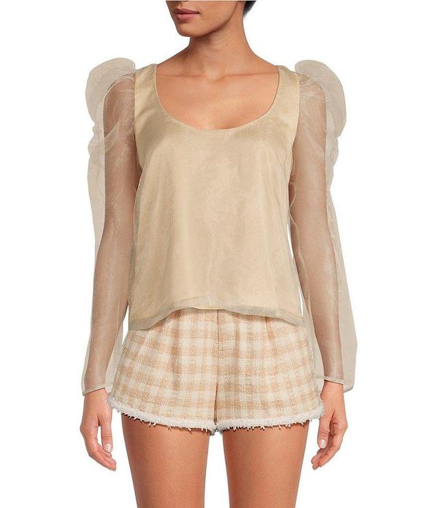 Gianni Bini x Jess Southern Phayre Scoop Neck Organza Long Puff Sleeve Blouse Product Image