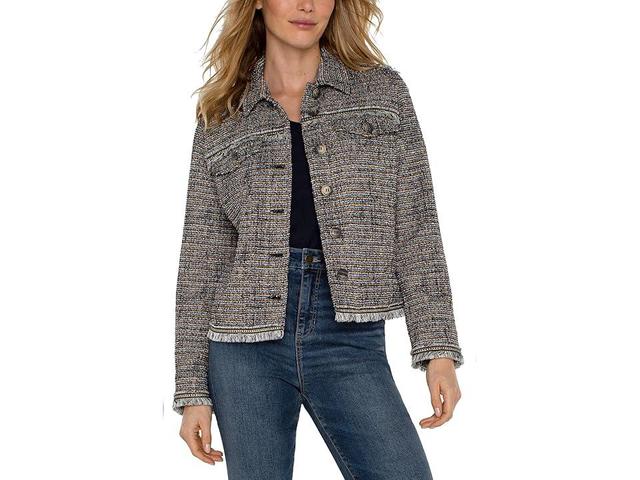 Liverpool Los Angeles Trucker Jacket With Fray Seaming Boucle Knit (Lapis Boucle) Women's Jacket Product Image