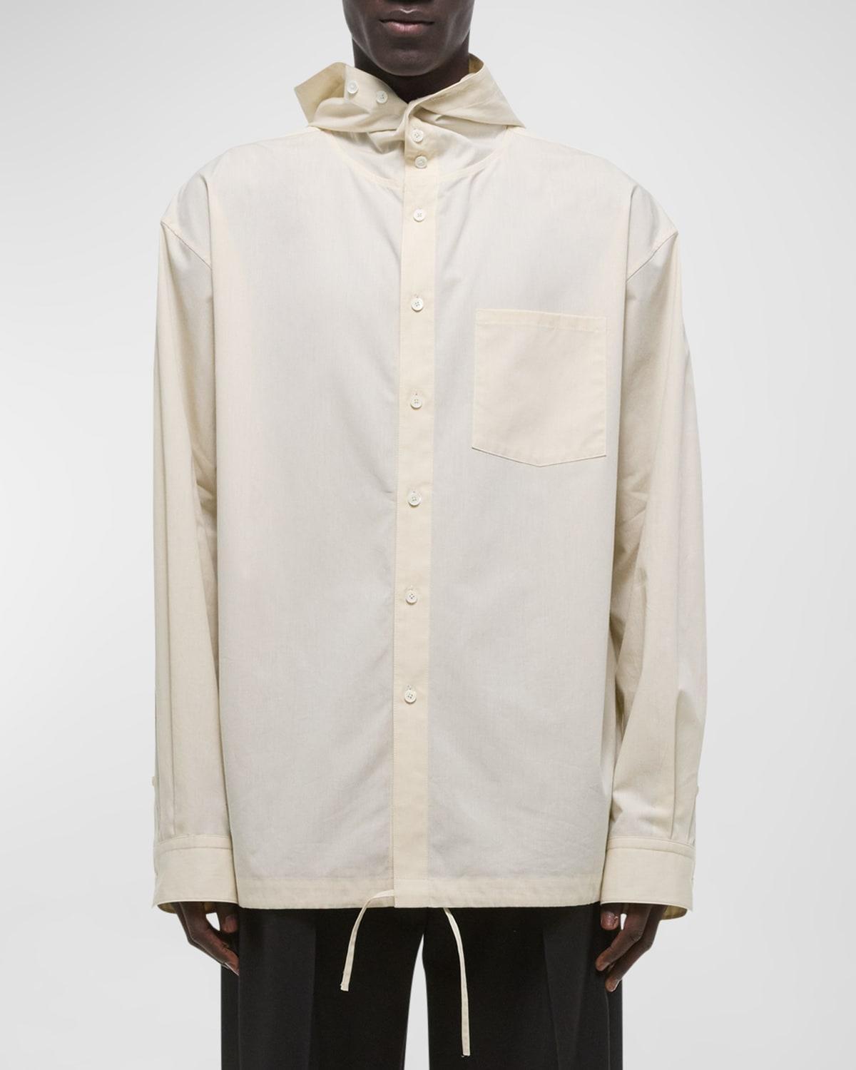 Mens Cotton Hooded Button-Front Shirt Product Image