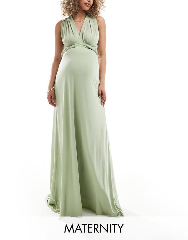 TFNC Bridesmaids Maternity multiway maxi dress in sage Product Image