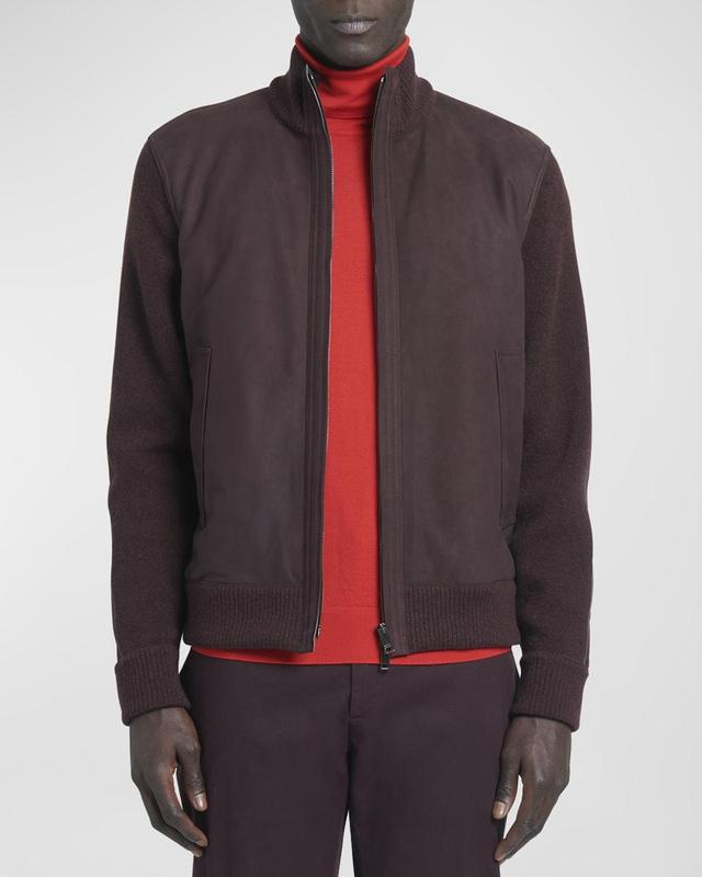 Mens Nubuck Leather Knit Blouson Jacket Product Image