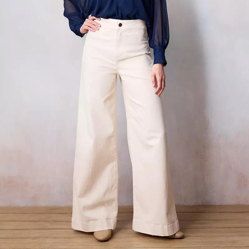 Petite LC Lauren Conrad Super High-Rise Palazzo Jeans, Womens English Ivory Product Image