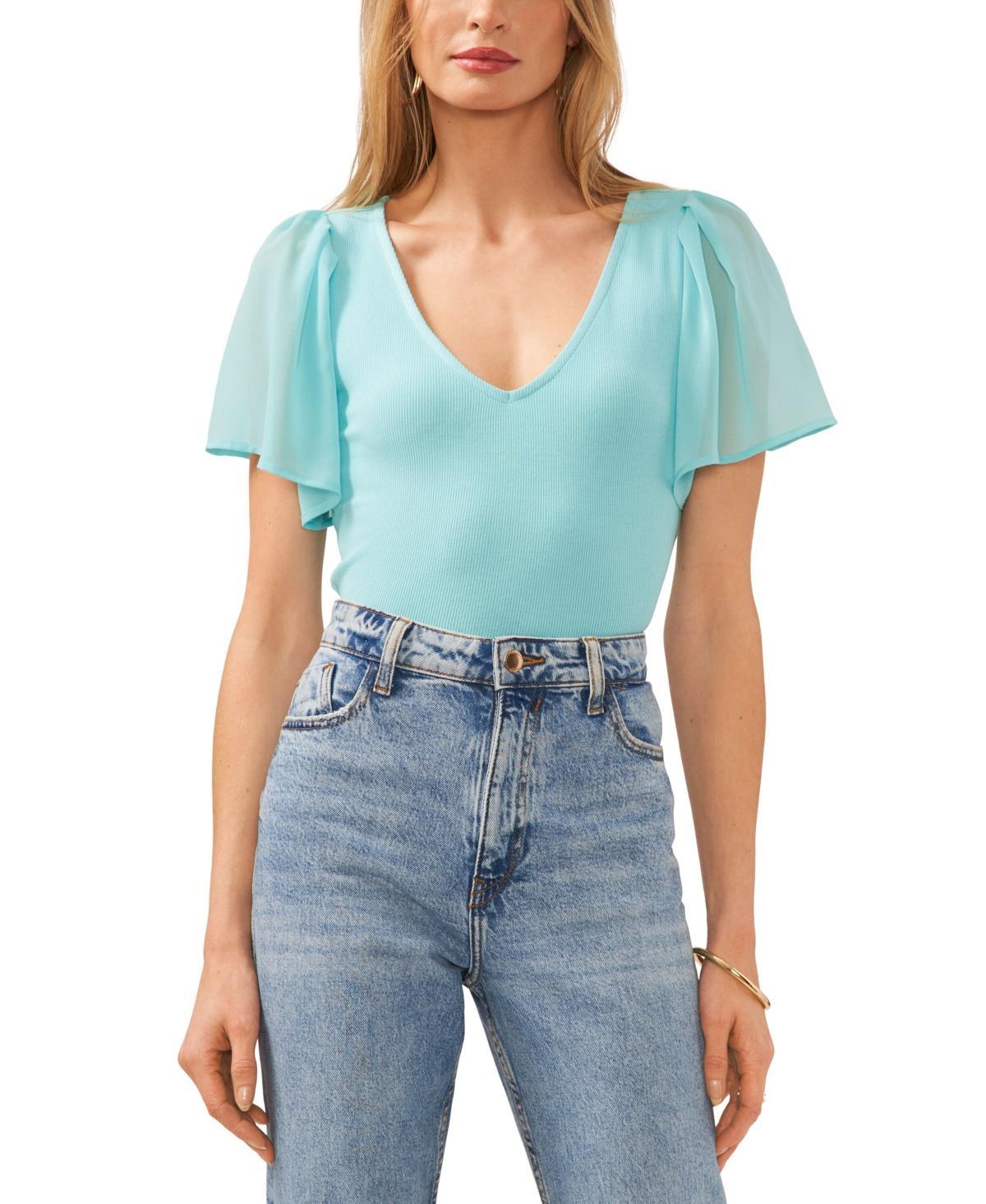 1.state Womens Flutter Short Sleeve V-Neck Knit Top Product Image