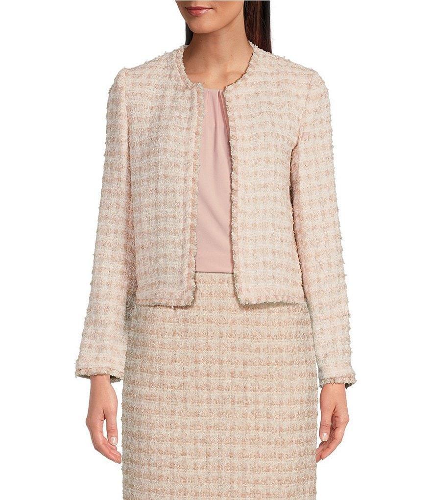 Calvin Klein Tweed Crew Neck Long Sleeve Open Front Coordinating Short Jacket product image