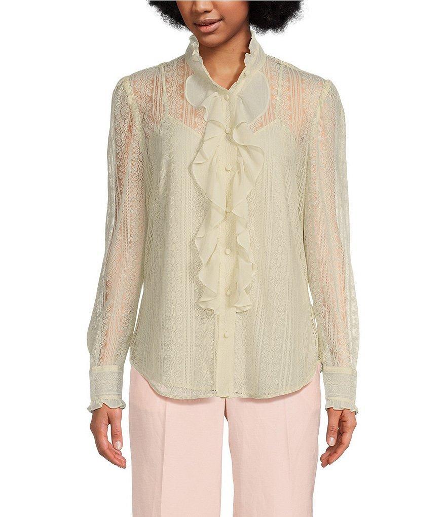 Lauren Ralph Lauren Wasila Lace Ruffle Long Sleeve Button Front Blouse Product Image