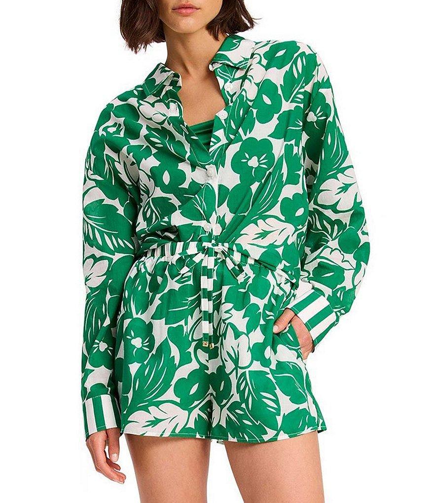 kate spade new york Tropical Point Collar Long Sleeve Button Front Shirt Swim Cover-Up Product Image