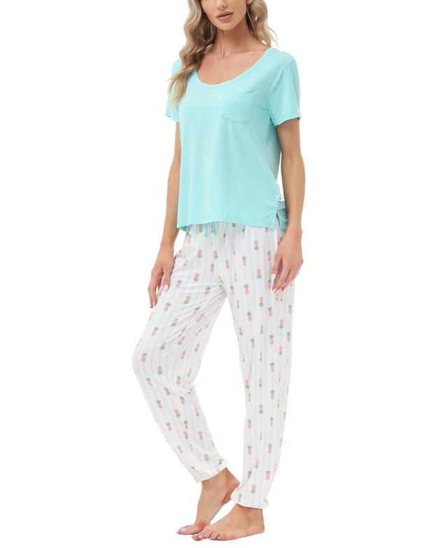 Echo Womens 2-Pc. Solid Short Sleeve Top & Pajama Pant Set Product Image