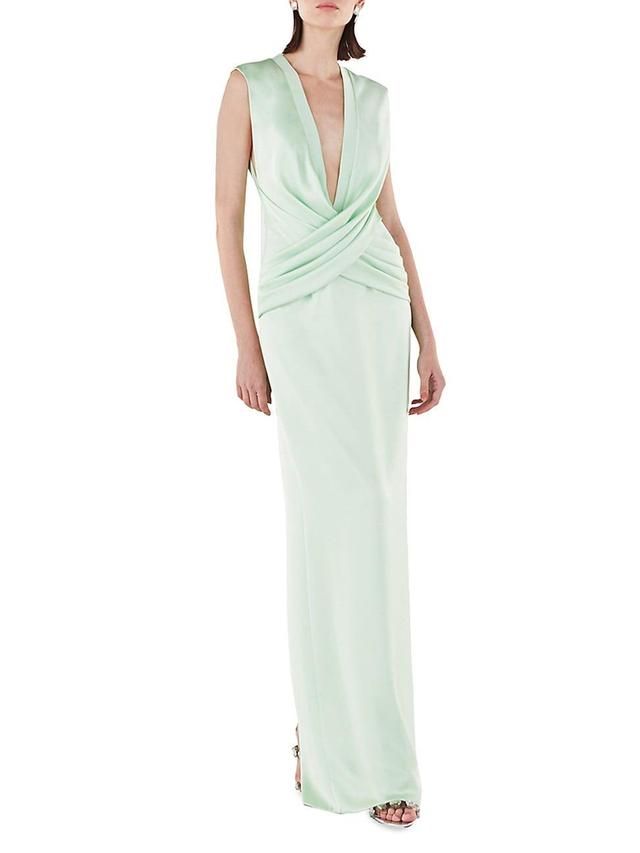 Womens Sleeveless Crisscrossed Satin Gown Product Image