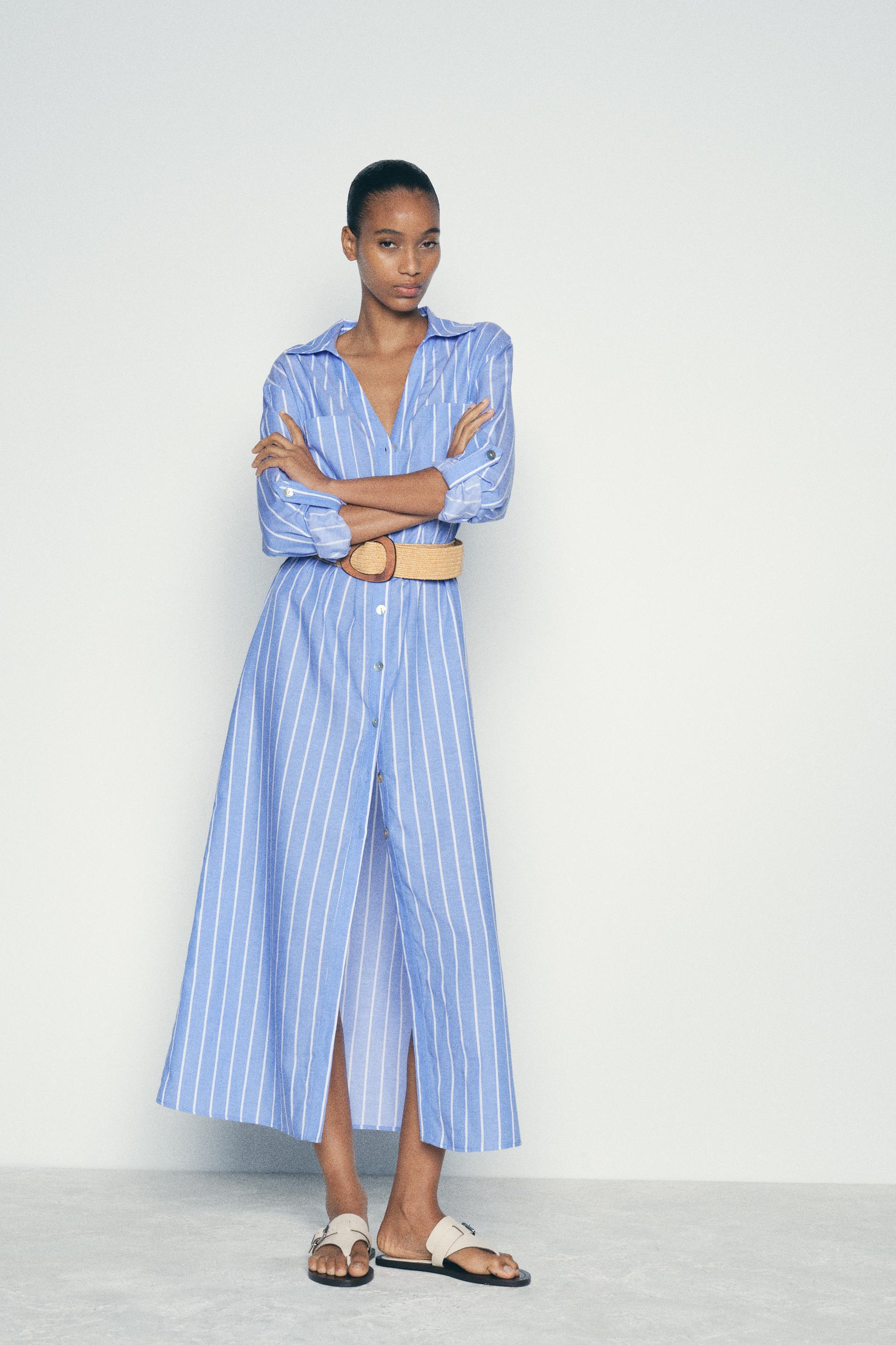 STRIPED BELTED SHIRT DRESS Product Image