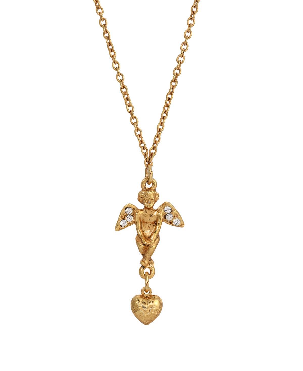 Symbols of Faith 14k Gold-Dipped Crystal Angel Heart Necklace, Womens, Gold Tone Product Image