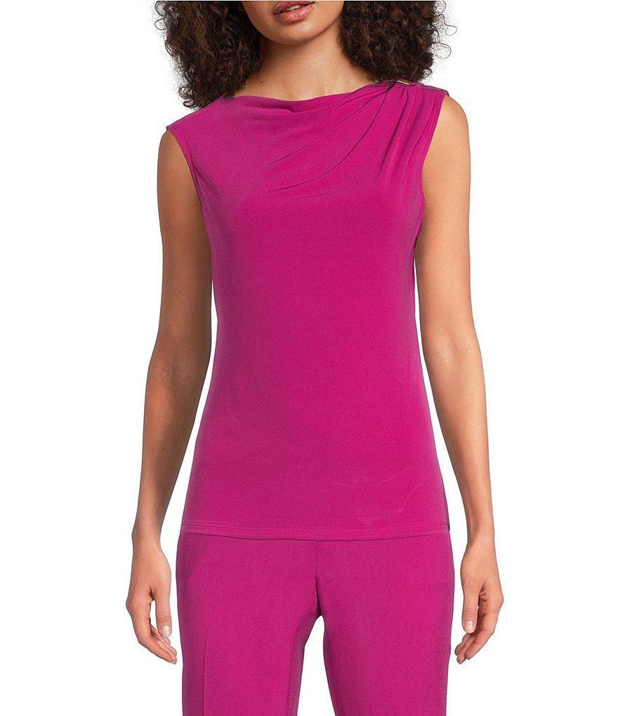 DKNY Stretch Cowl Neckline Sleeveless Zip Shoulder Top Product Image