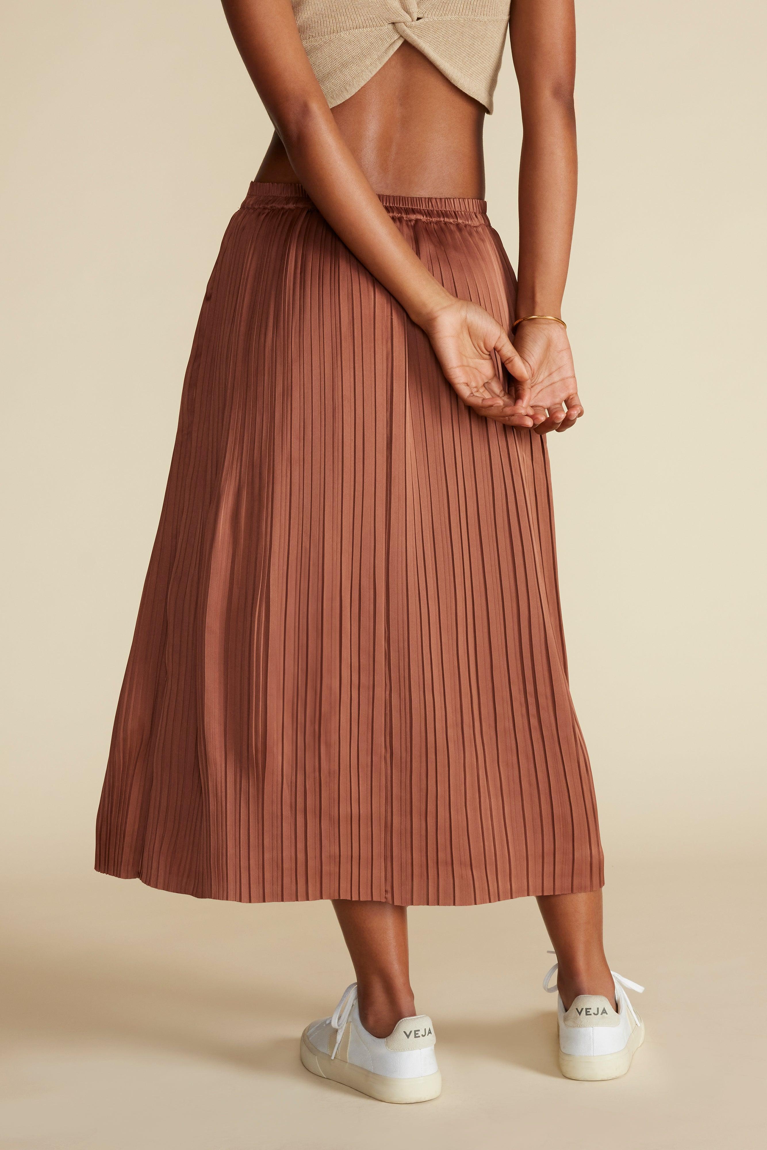 Blaze Pleated Recycled Sateen Skirt - Cafe Product Image