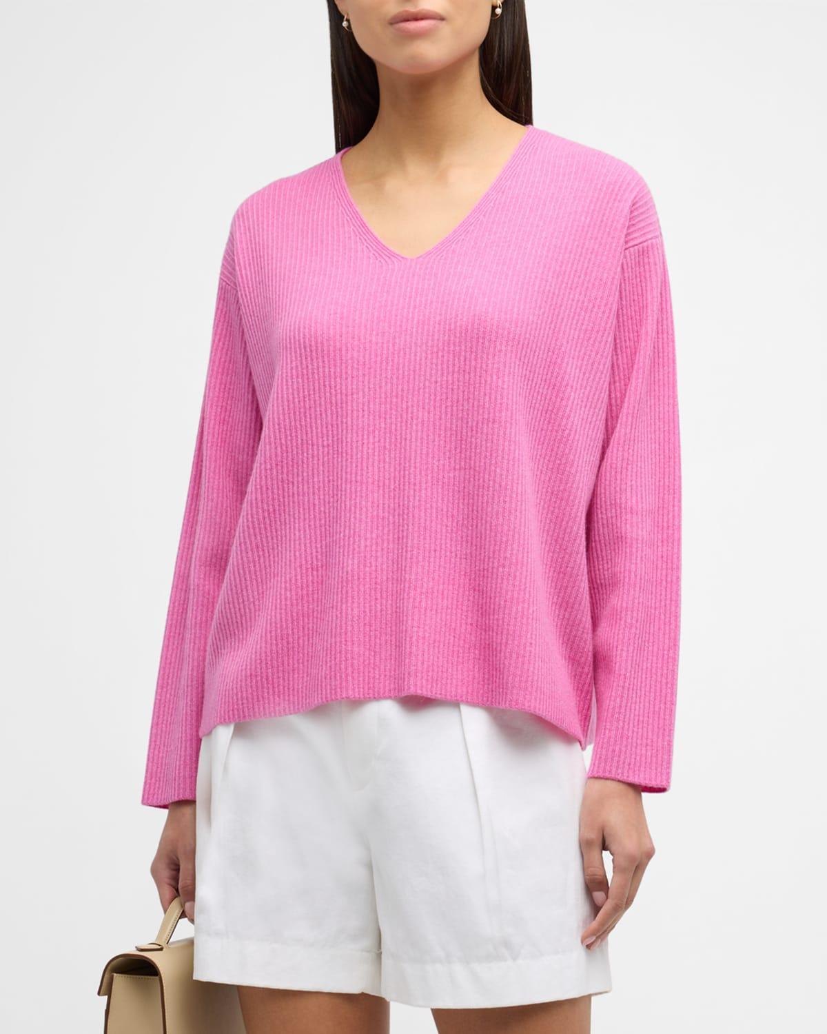 Ribbed V-Neck Cashmere Sweater product image