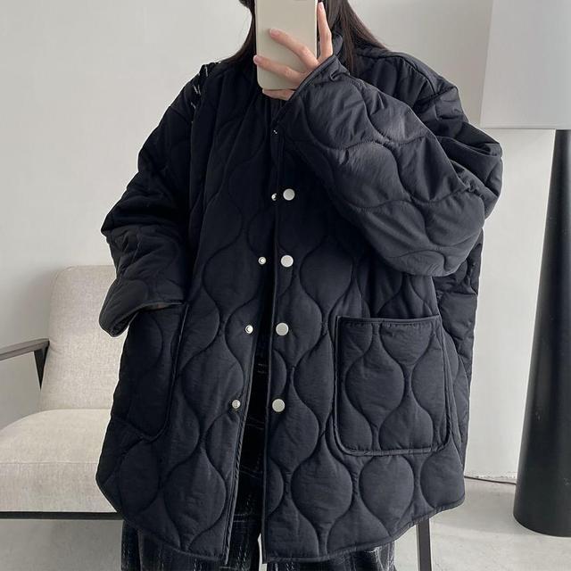 Plain Button Quilted Puffer Jacket Product Image