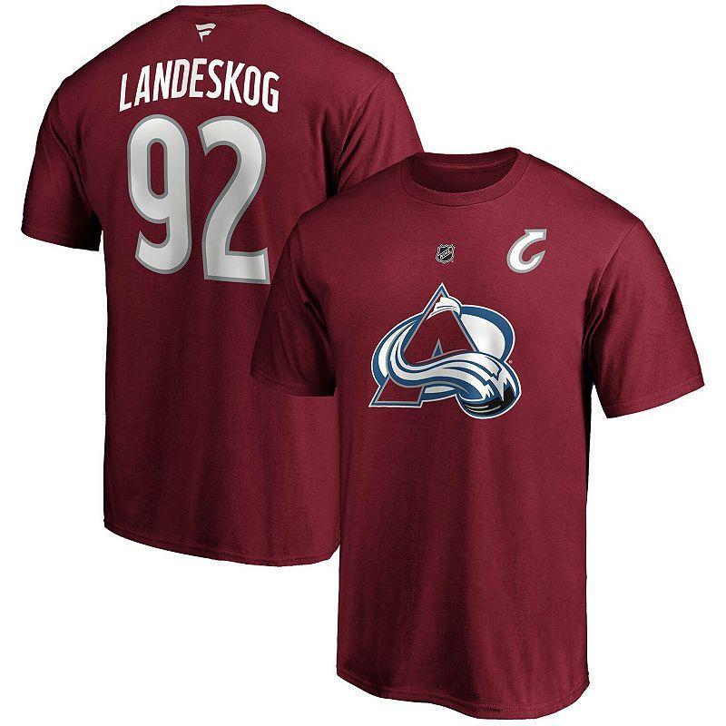 Mens Fanatics Branded Gabriel Landeskog Burgundy Colorado Avalanche Authentic Stack Name & Number T-Shirt Product Image