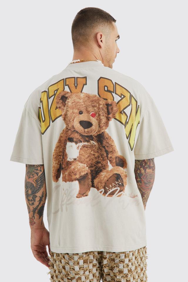 Mens Beige Oversized Heavyweight Extended Neck Bear T-shirt, Beige Product Image