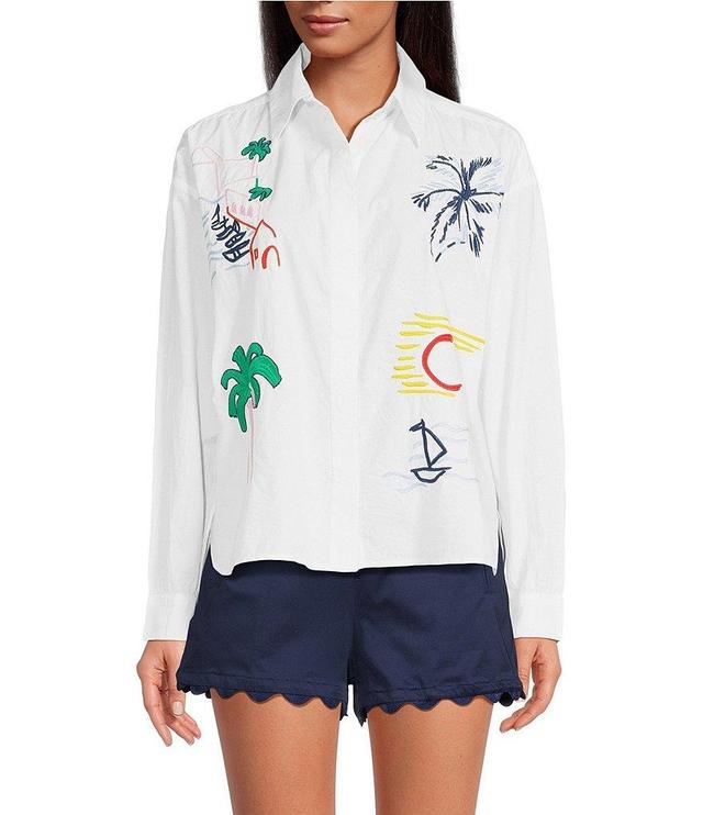 COREY LYNN CALTER Brylyn Cotton Poplin Point Collar Long Sleeve Embroidered Shirt Product Image