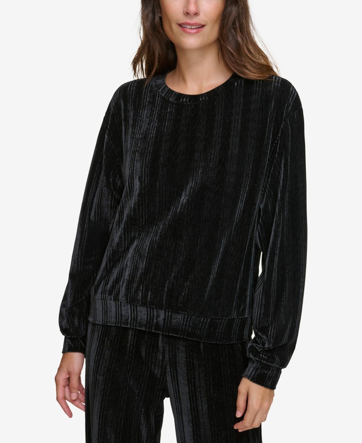 Andrew Marc Sport Velvet Ribbed Crew Neck Long Sleeve Coordinating Knit Top Product Image