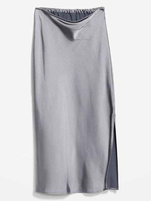 High-Waisted Satin Midi Slip Skirt Product Image