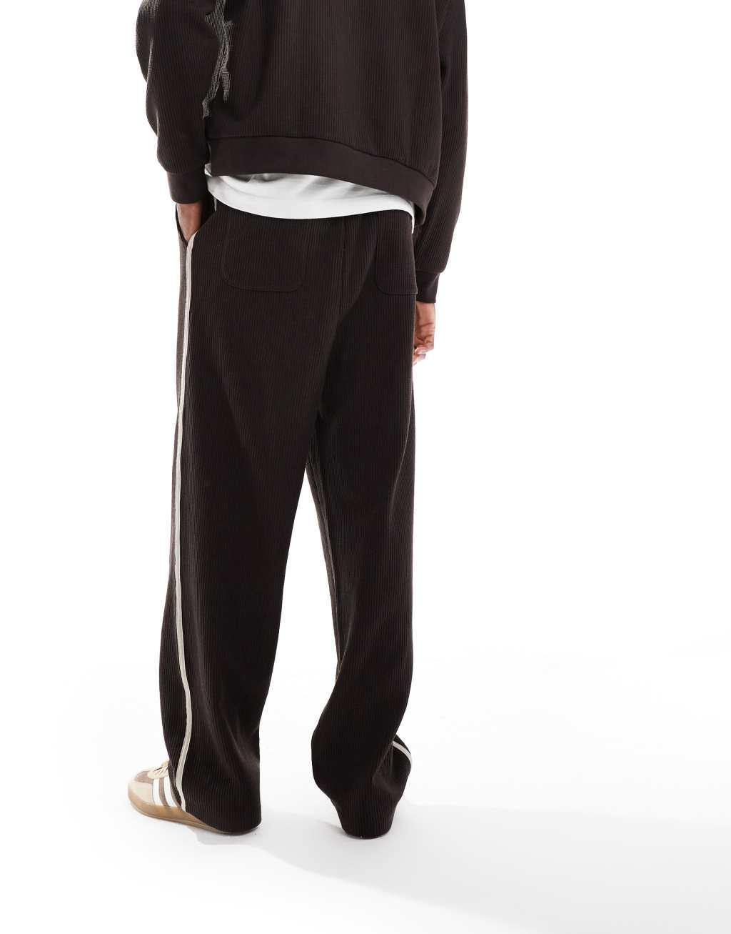 ASOS DESIGN oversized waffle wide leg sweatpants in brown Product Image