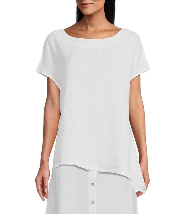 Bryn Walker Ivy Light Linen Round Neck Short Sleeve Asymmetrical Hem Tunic Product Image