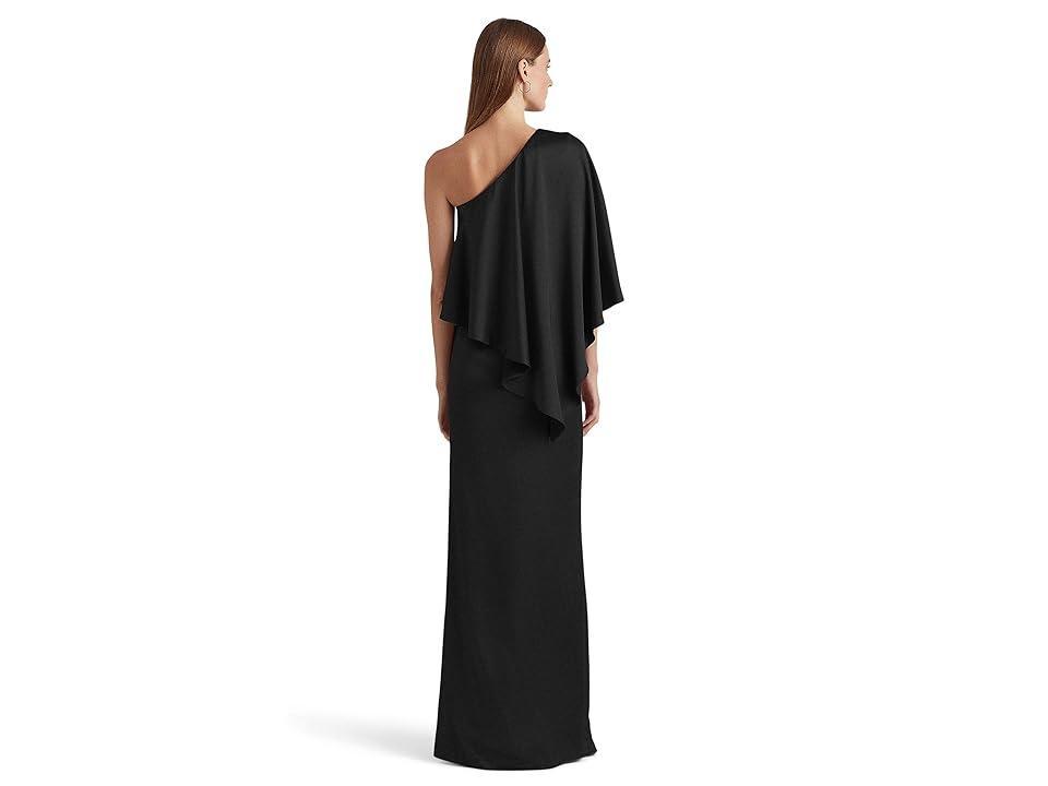 LAUREN Ralph Lauren Satin One Shoulder Cape Gown Women's Dress Product Image