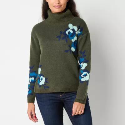 St. John's Bay Womens Long Sleeve Floral Pullover Sweater Product Image