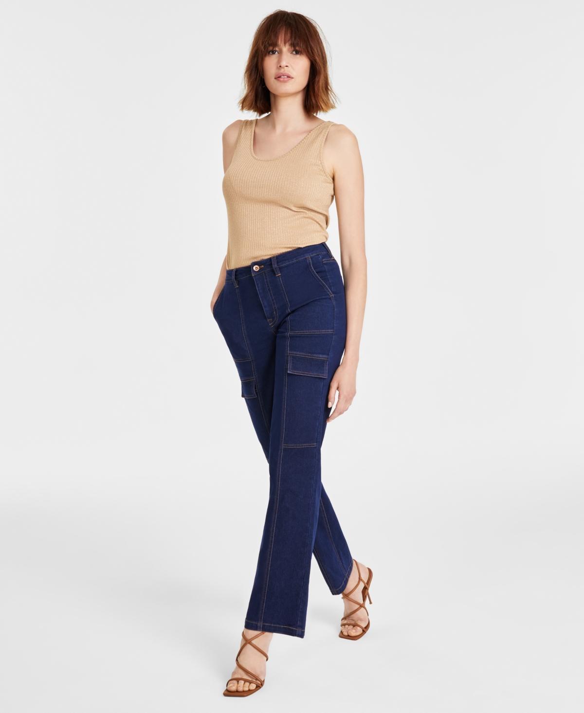 Anne Klein Womens Mid-Rise Slim-Fit Straight-Leg Cargo Jeans Product Image