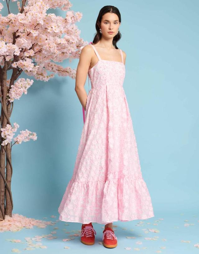 Sister Jane contrast bow strap jacquard midaxi dress in pink Product Image