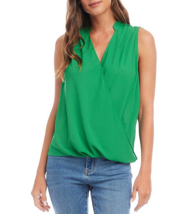 Karen Kane Sleeveless Surplice V-Neck Drape Front Blouse Product Image