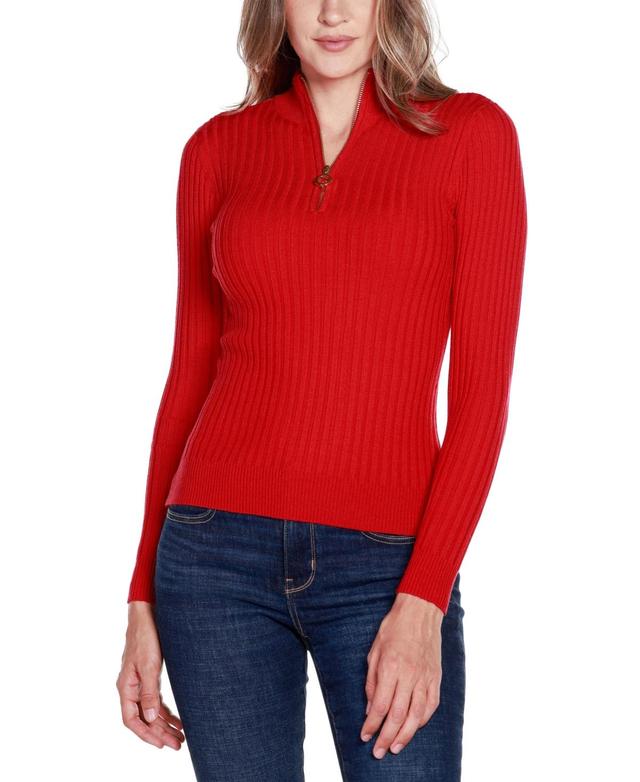 Belldini Womens Black Label Ribbed Mock Neck Half-Zip Sweater Product Image