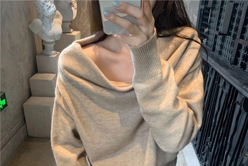 Off-Shoulder Dolman-Sleeve Knit Top Product Image