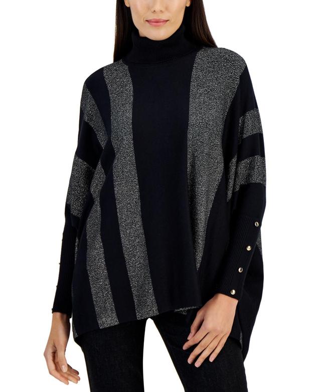 Jm Collection Womens Metallic-Stripe Poncho Turtleneck Sweater, Created for Macys Product Image