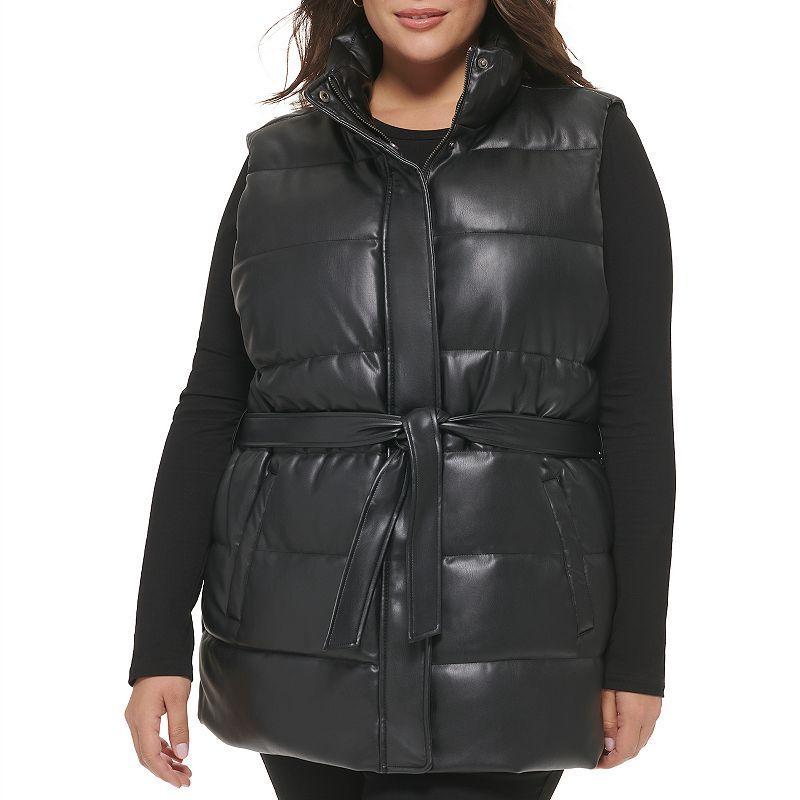 Plus Size Levis Faux Leather Puffer Vest, Womens Product Image