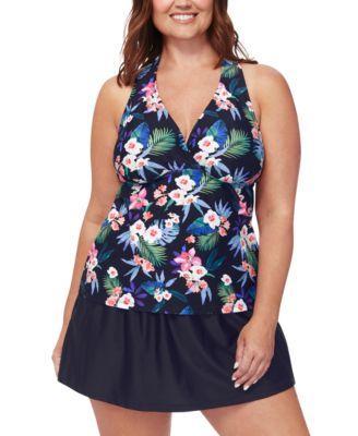 Island Escape Plus Size Floral Print H Back Tankini Top Swim Skirt Created For Macys Product Image