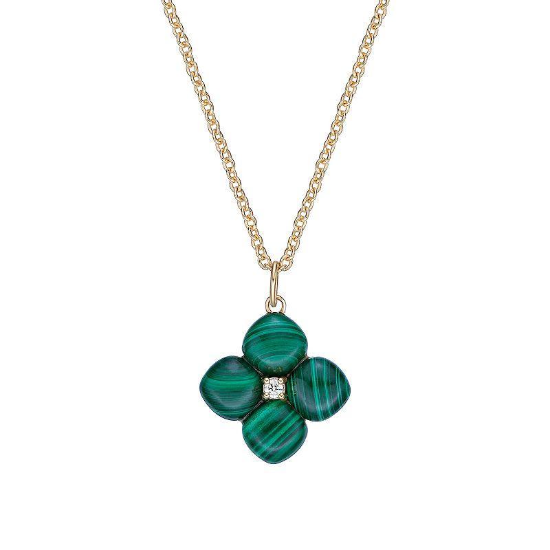 Gemminded 14k Gold Over Silver Malachite & Cubic Zirconia Flower Pendant Necklace, Womens Green Product Image