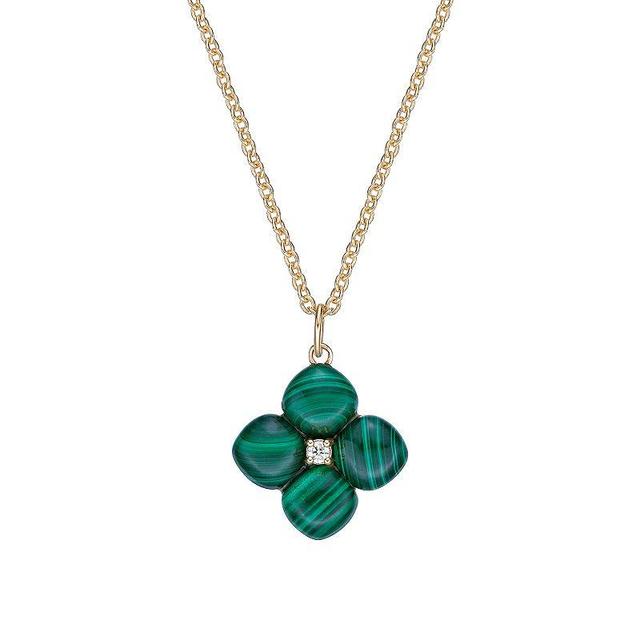 Gemminded 14k Gold Over Silver Malachite & Cubic Zirconia Flower Pendant Necklace, Womens Sterling Product Image