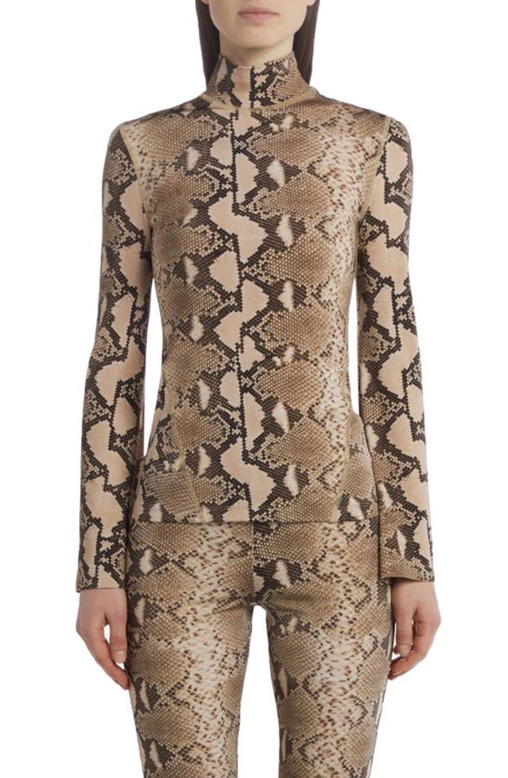 STELLA MCCARTNEY Phyton Snake Print Jersey Top With Flare Sleeves In Brown Multi Product Image